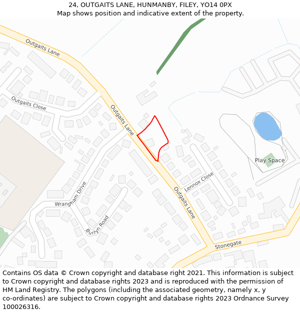 24, OUTGAITS LANE, HUNMANBY, FILEY, YO14 0PX: Location map and indicative extent of plot