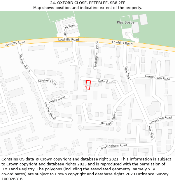 24, OXFORD CLOSE, PETERLEE, SR8 2EF: Location map and indicative extent of plot