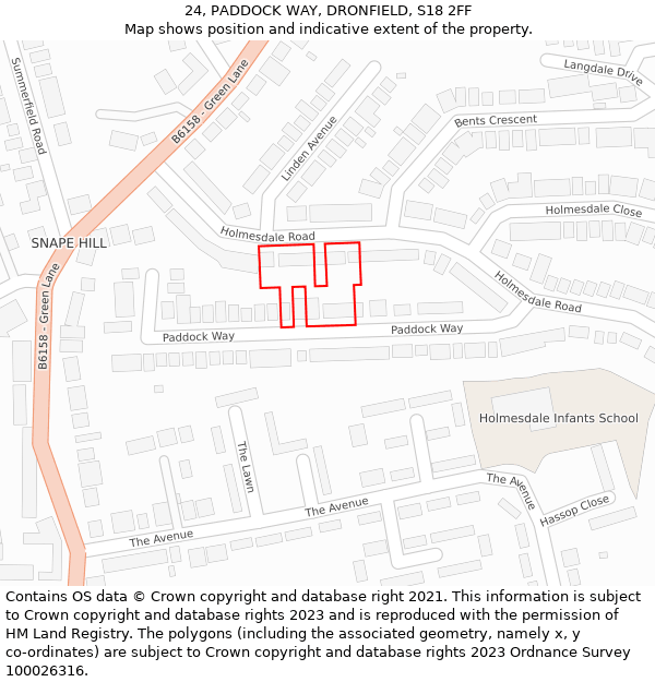 24, PADDOCK WAY, DRONFIELD, S18 2FF: Location map and indicative extent of plot