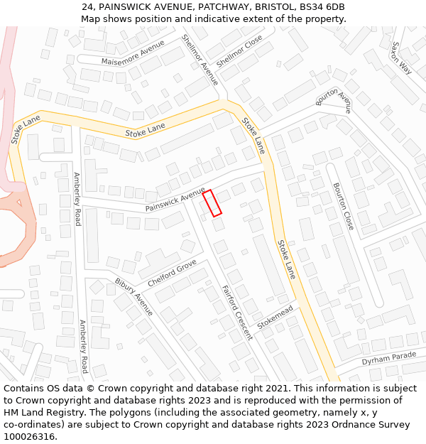 24, PAINSWICK AVENUE, PATCHWAY, BRISTOL, BS34 6DB: Location map and indicative extent of plot