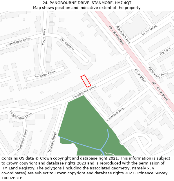 24, PANGBOURNE DRIVE, STANMORE, HA7 4QT: Location map and indicative extent of plot