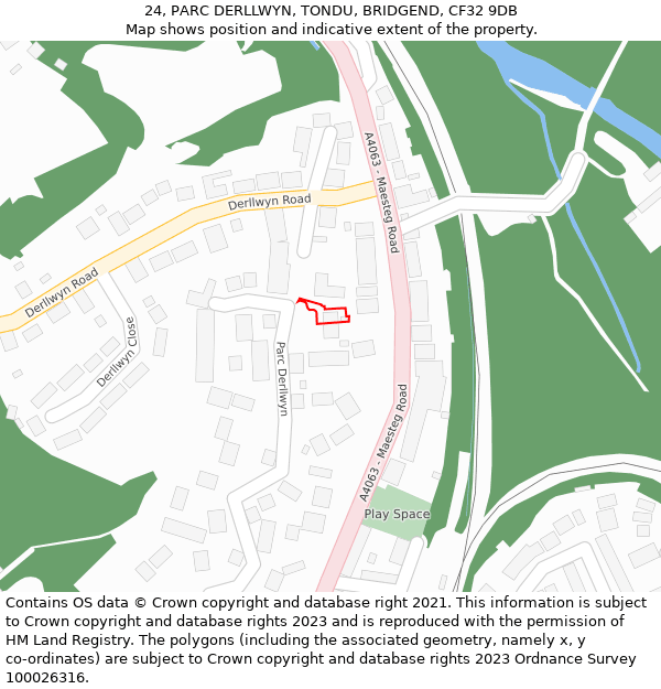 24, PARC DERLLWYN, TONDU, BRIDGEND, CF32 9DB: Location map and indicative extent of plot