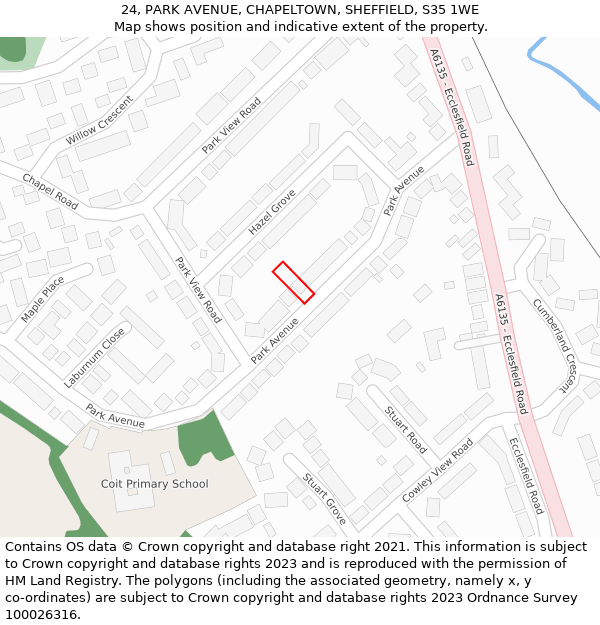 24, PARK AVENUE, CHAPELTOWN, SHEFFIELD, S35 1WE: Location map and indicative extent of plot