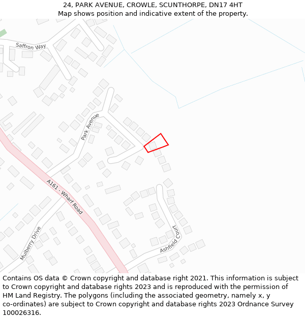 24, PARK AVENUE, CROWLE, SCUNTHORPE, DN17 4HT: Location map and indicative extent of plot
