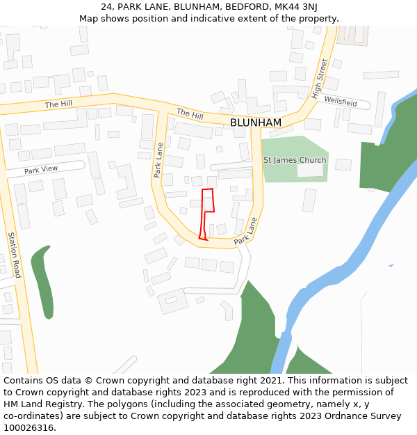 24, PARK LANE, BLUNHAM, BEDFORD, MK44 3NJ: Location map and indicative extent of plot