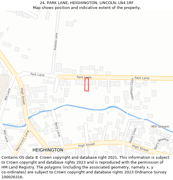 24, PARK LANE, HEIGHINGTON, LINCOLN, LN4 1RF: Location map and indicative extent of plot