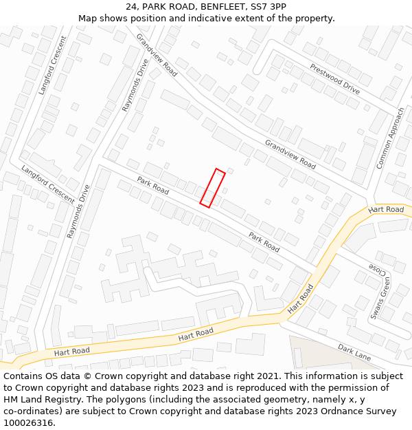 24, PARK ROAD, BENFLEET, SS7 3PP: Location map and indicative extent of plot
