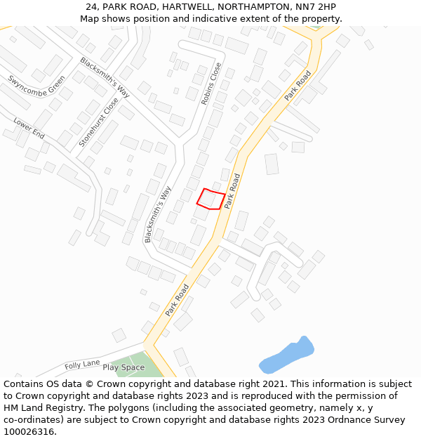 24, PARK ROAD, HARTWELL, NORTHAMPTON, NN7 2HP: Location map and indicative extent of plot