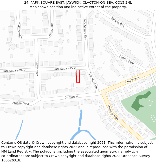 24, PARK SQUARE EAST, JAYWICK, CLACTON-ON-SEA, CO15 2NL: Location map and indicative extent of plot