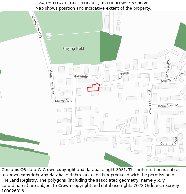 24, PARKGATE, GOLDTHORPE, ROTHERHAM, S63 9GW: Location map and indicative extent of plot