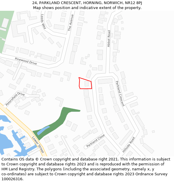 24, PARKLAND CRESCENT, HORNING, NORWICH, NR12 8PJ: Location map and indicative extent of plot