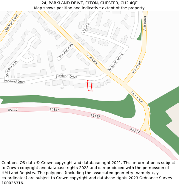 24, PARKLAND DRIVE, ELTON, CHESTER, CH2 4QE: Location map and indicative extent of plot