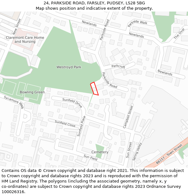 24, PARKSIDE ROAD, FARSLEY, PUDSEY, LS28 5BG: Location map and indicative extent of plot