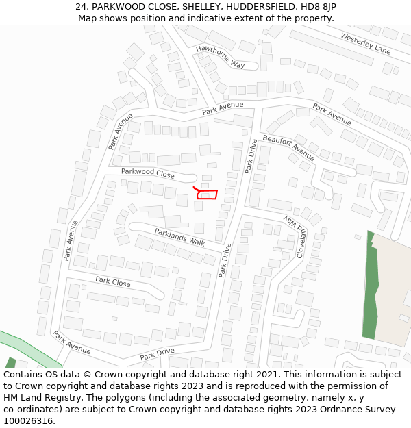 24, PARKWOOD CLOSE, SHELLEY, HUDDERSFIELD, HD8 8JP: Location map and indicative extent of plot
