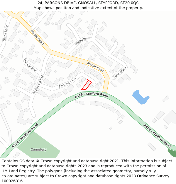 24, PARSONS DRIVE, GNOSALL, STAFFORD, ST20 0QS: Location map and indicative extent of plot