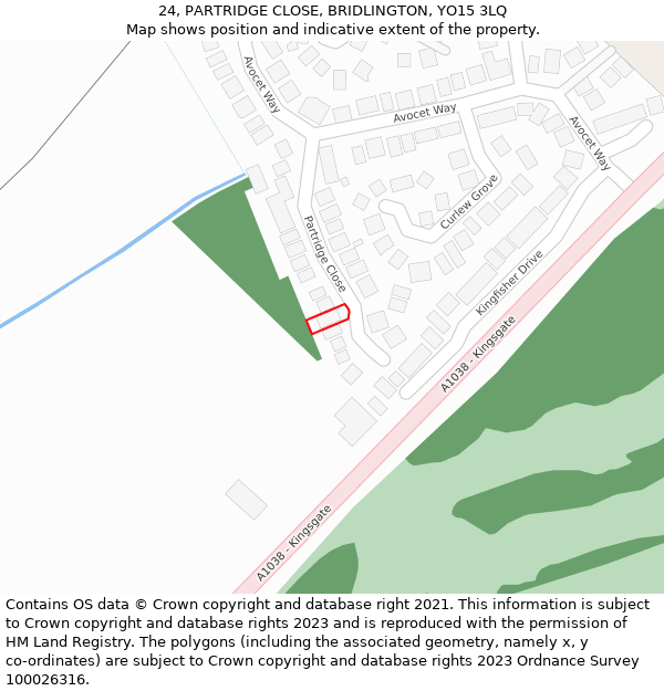 24, PARTRIDGE CLOSE, BRIDLINGTON, YO15 3LQ: Location map and indicative extent of plot