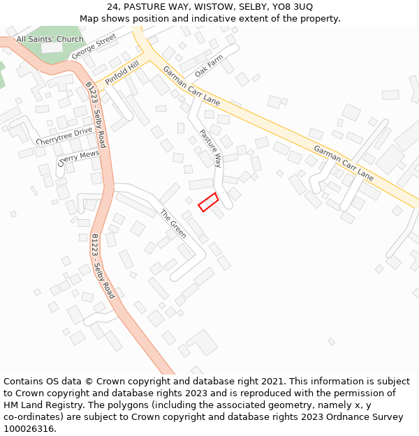 24, PASTURE WAY, WISTOW, SELBY, YO8 3UQ: Location map and indicative extent of plot