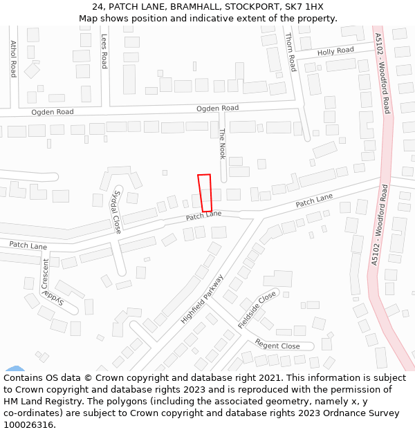 24, PATCH LANE, BRAMHALL, STOCKPORT, SK7 1HX: Location map and indicative extent of plot