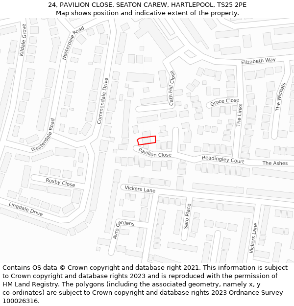24, PAVILION CLOSE, SEATON CAREW, HARTLEPOOL, TS25 2PE: Location map and indicative extent of plot