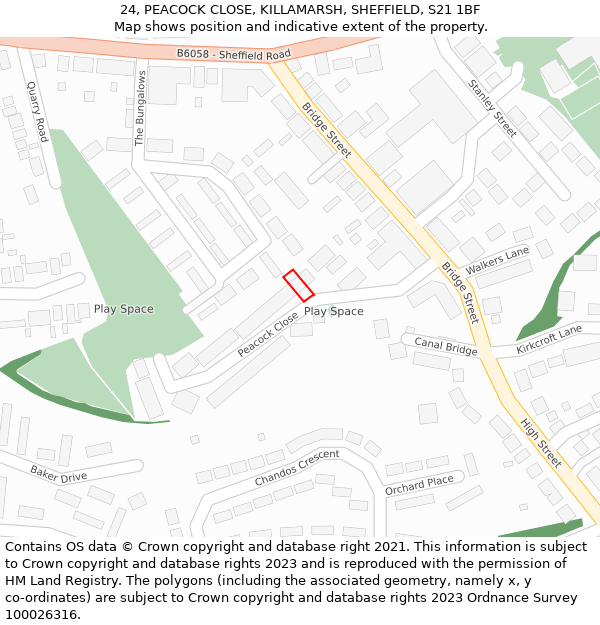 24, PEACOCK CLOSE, KILLAMARSH, SHEFFIELD, S21 1BF: Location map and indicative extent of plot