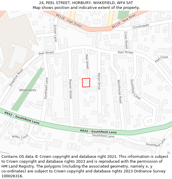 24, PEEL STREET, HORBURY, WAKEFIELD, WF4 5AT: Location map and indicative extent of plot
