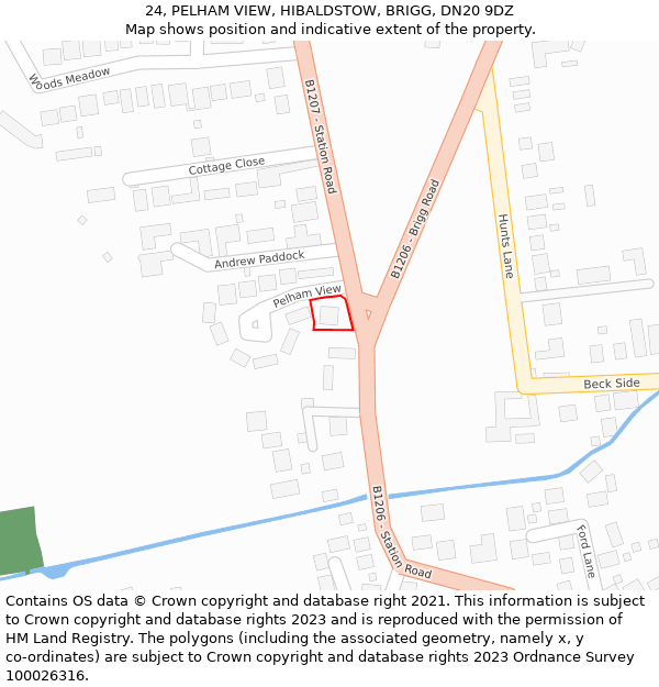 24, PELHAM VIEW, HIBALDSTOW, BRIGG, DN20 9DZ: Location map and indicative extent of plot