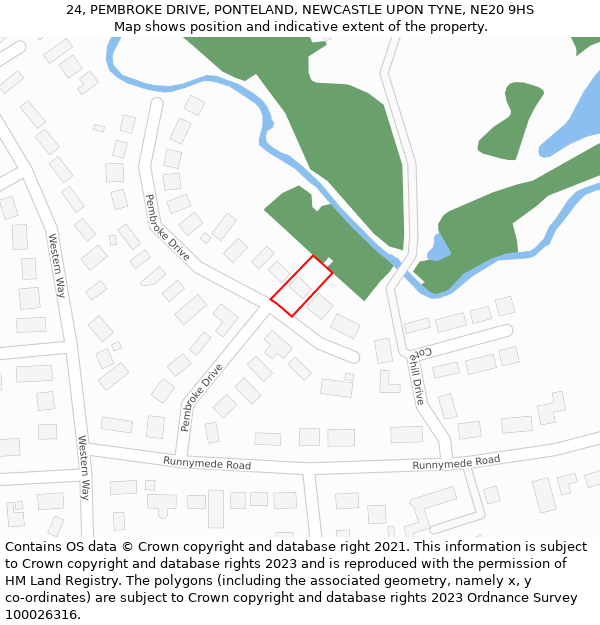 24, PEMBROKE DRIVE, PONTELAND, NEWCASTLE UPON TYNE, NE20 9HS: Location map and indicative extent of plot