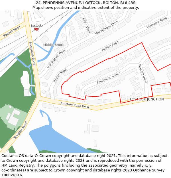 24, PENDENNIS AVENUE, LOSTOCK, BOLTON, BL6 4RS: Location map and indicative extent of plot