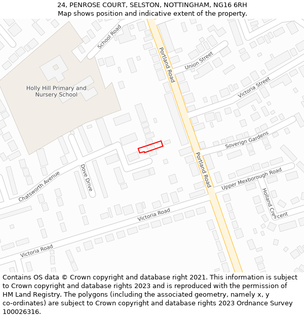 24, PENROSE COURT, SELSTON, NOTTINGHAM, NG16 6RH: Location map and indicative extent of plot