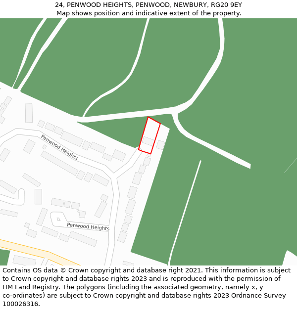 24, PENWOOD HEIGHTS, PENWOOD, NEWBURY, RG20 9EY: Location map and indicative extent of plot