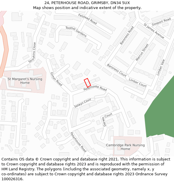 24, PETERHOUSE ROAD, GRIMSBY, DN34 5UX: Location map and indicative extent of plot