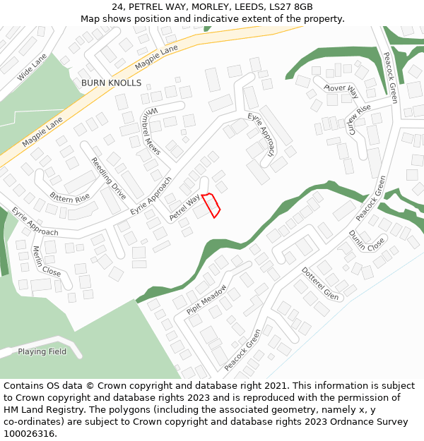 24, PETREL WAY, MORLEY, LEEDS, LS27 8GB: Location map and indicative extent of plot