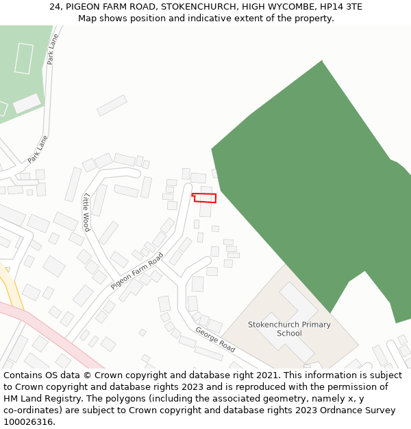 24, PIGEON FARM ROAD, STOKENCHURCH, HIGH WYCOMBE, HP14 3TE: Location map and indicative extent of plot