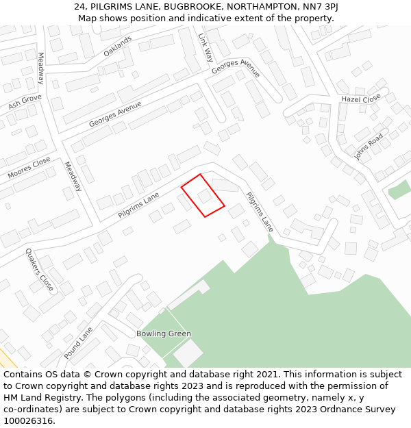 24, PILGRIMS LANE, BUGBROOKE, NORTHAMPTON, NN7 3PJ: Location map and indicative extent of plot