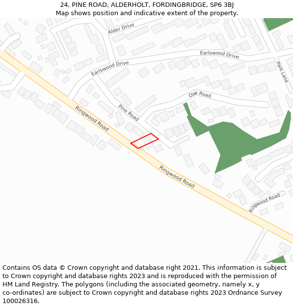 24, PINE ROAD, ALDERHOLT, FORDINGBRIDGE, SP6 3BJ: Location map and indicative extent of plot