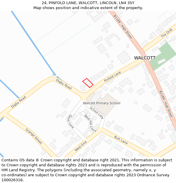 24, PINFOLD LANE, WALCOTT, LINCOLN, LN4 3SY: Location map and indicative extent of plot