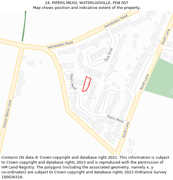 24, PIPERS MEAD, WATERLOOVILLE, PO8 0ST: Location map and indicative extent of plot