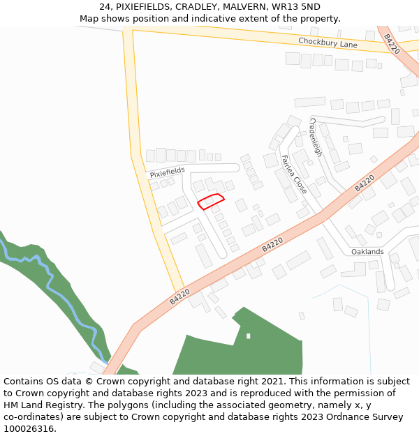 24, PIXIEFIELDS, CRADLEY, MALVERN, WR13 5ND: Location map and indicative extent of plot