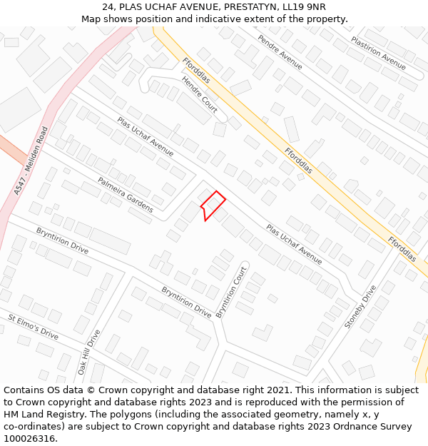 24, PLAS UCHAF AVENUE, PRESTATYN, LL19 9NR: Location map and indicative extent of plot