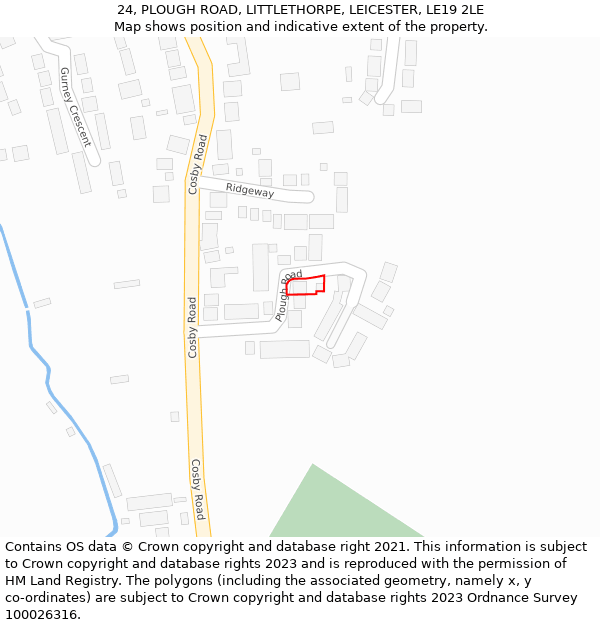 24, PLOUGH ROAD, LITTLETHORPE, LEICESTER, LE19 2LE: Location map and indicative extent of plot