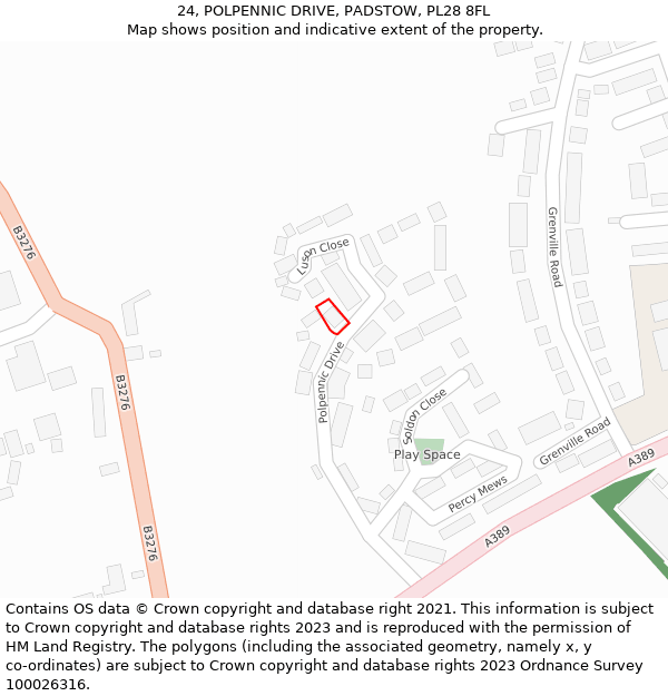 24, POLPENNIC DRIVE, PADSTOW, PL28 8FL: Location map and indicative extent of plot