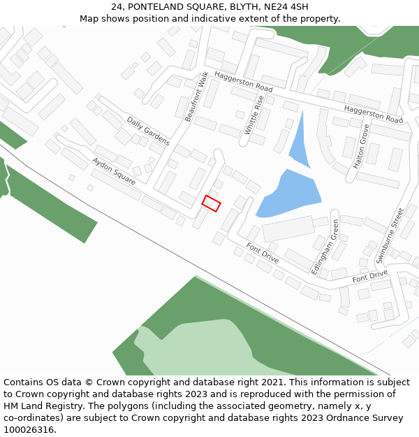 24, PONTELAND SQUARE, BLYTH, NE24 4SH: Location map and indicative extent of plot