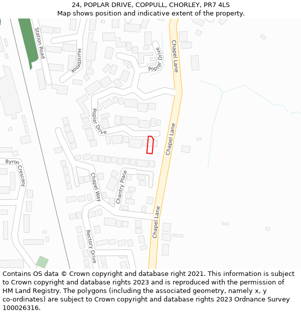 24, POPLAR DRIVE, COPPULL, CHORLEY, PR7 4LS: Location map and indicative extent of plot