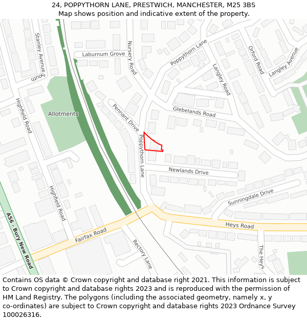 24, POPPYTHORN LANE, PRESTWICH, MANCHESTER, M25 3BS: Location map and indicative extent of plot