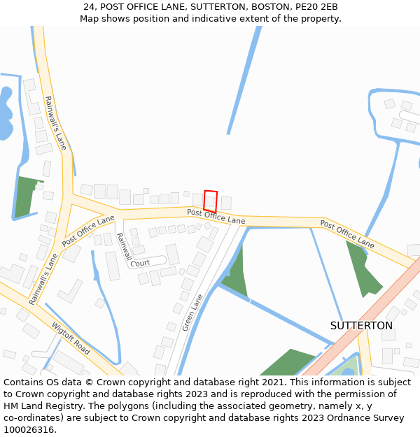24, POST OFFICE LANE, SUTTERTON, BOSTON, PE20 2EB: Location map and indicative extent of plot