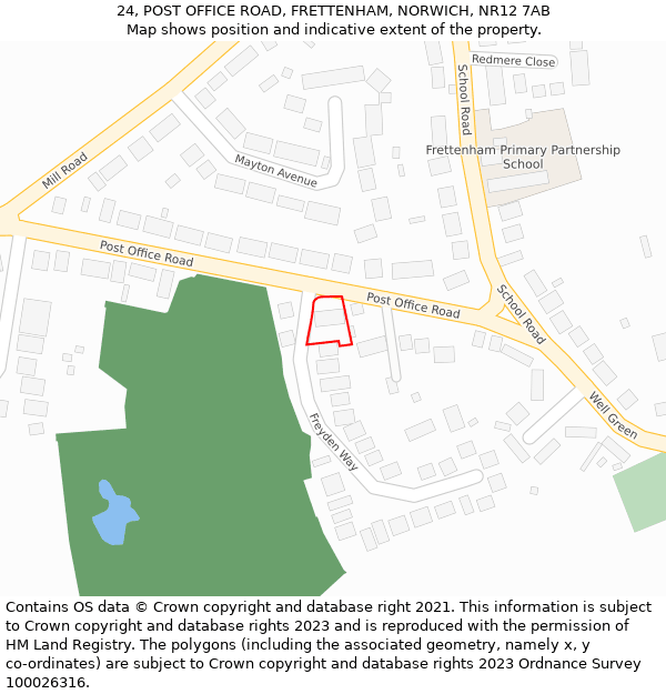 24, POST OFFICE ROAD, FRETTENHAM, NORWICH, NR12 7AB: Location map and indicative extent of plot