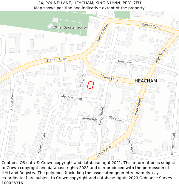 24, POUND LANE, HEACHAM, KING'S LYNN, PE31 7EU: Location map and indicative extent of plot