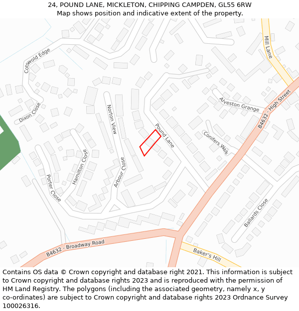 24, POUND LANE, MICKLETON, CHIPPING CAMPDEN, GL55 6RW: Location map and indicative extent of plot