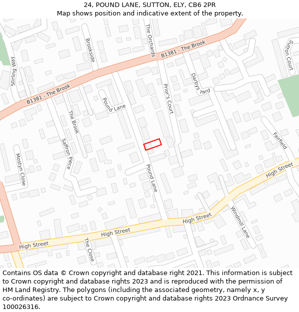 24, POUND LANE, SUTTON, ELY, CB6 2PR: Location map and indicative extent of plot