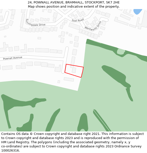 24, POWNALL AVENUE, BRAMHALL, STOCKPORT, SK7 2HE: Location map and indicative extent of plot